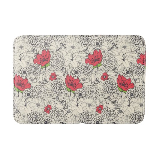 Poppy flower Garden Pattern Badmat (Voorkant)