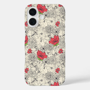 Poppy flower Garden Pattern iPhone 16 Hoesje