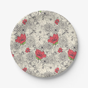 Poppy flower Garden Pattern Papieren Bordje