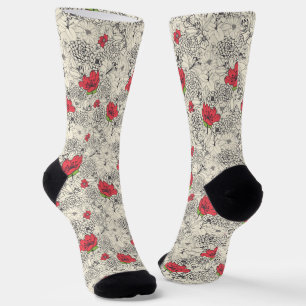 Poppy flower Garden Pattern Sokken