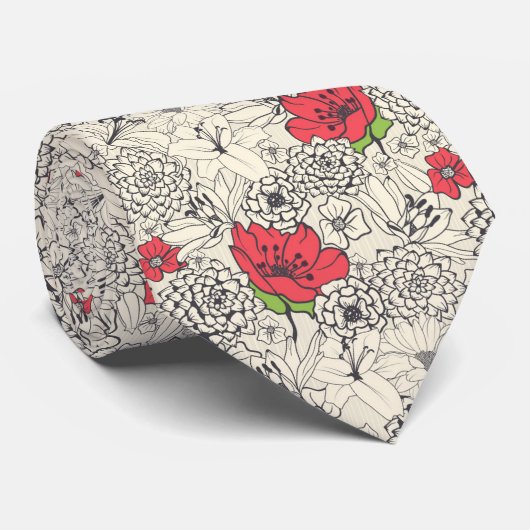 Poppy flower Garden Pattern Stropdas (Opgerold)