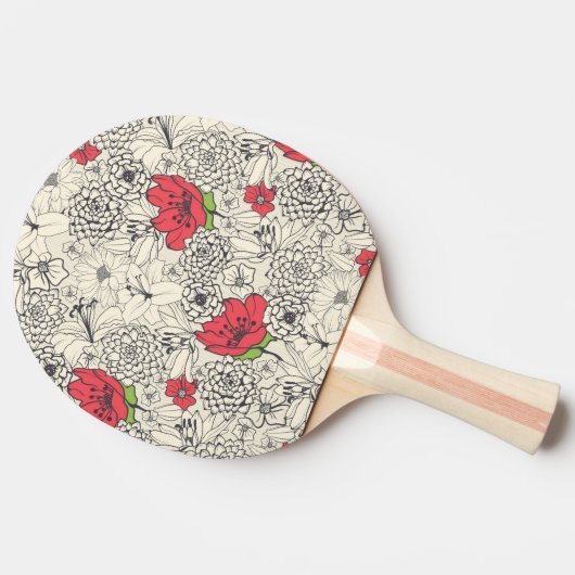 Poppy flower Garden Pattern Tafeltennisbatje (Zijkant)