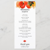 Poppy Flower Waterverf Schilderceremonie Bruiloft Menu (Achterkant)