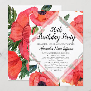 Poppy Flower Waterverf Womens 50e verjaardag Kaart