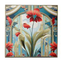 Poppy Flowers Art Deco Design keramische Tegel