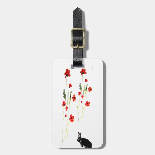 Poppy Flowers Bunny Rabbit Floral Bagagelabel (Voorkant verticaal)