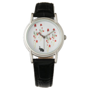 Poppy Flowers Bunny Rabbit Horloge