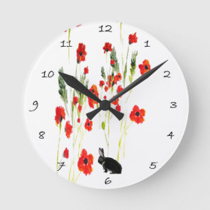 Poppy Flowers Bunny Rabbit Ronde Klok