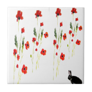 Poppy Flowers Bunny Rabbit Tegeltje