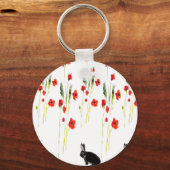 Poppy Flowers en een schattig konijnenkonijn Sleutelhanger (Voorkant)