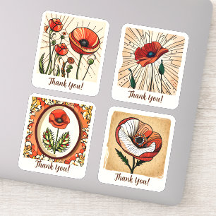 Poppy Flowers Groovy Retro gepersonaliseerd Sticker