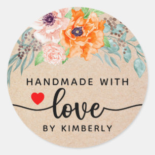 Poppy Flower's handgemaakt met Love Classic Round Ronde Sticker