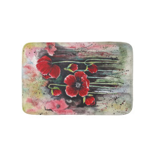 Poppy Flowers in Waterverf Bath Mat