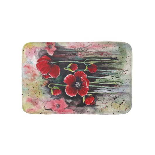 Poppy Flowers in Waterverf Bath Mat (Voorkant)