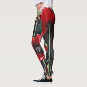 Poppy Flowers in Waterverf Leggings