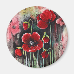Poppy Flowers in Waterverf Magnet Magneet