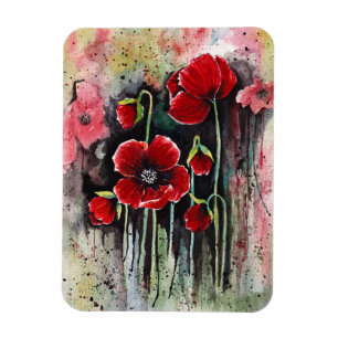 Poppy Flowers in Waterverf Magnet Magneet