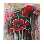 Poppy Flowers in Waterverf Tegel Tegeltje (Voorkant)