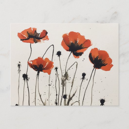 Poppy Flowers Ink Drawing Briefkaart (Voorkant)