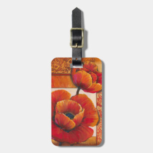 Poppy Flowers op Tan en Oranje achtergrond Bagagelabel
