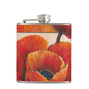 Poppy Flowers op Tan en Oranje achtergrond Heupfles