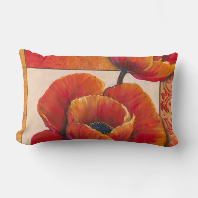 Poppy Flowers op Tan en Oranje achtergrond Kussen (Voorkant)