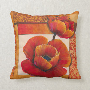 Poppy Flowers op Tan en Oranje achtergrond Kussen