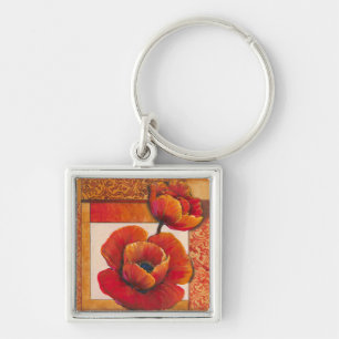 Poppy Flowers op Tan en Oranje achtergrond Sleutelhanger