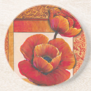 Poppy Flowers op Tan en Oranje achtergrond Zandsteen Onderzetter