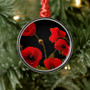 Poppy Flowers Red Black Waterverf Floral Cute Metalen Ornament