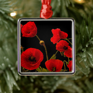 Poppy Flowers Red Black Waterverf Floral Decor Metalen Ornament