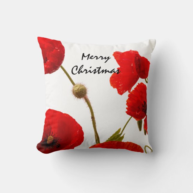 Poppy Flowers Red Floral Merry White Kussen (Voorkant)