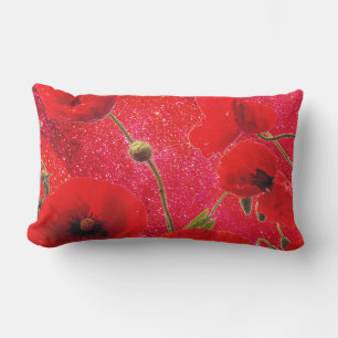 Poppy Flowers Red Glitter Sparkle Glittery 2020 Buitenkussen