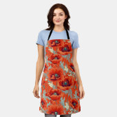Poppy Flowers Rood Grijs Schort (Gedragen)