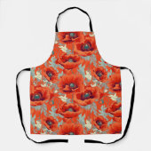 Poppy Flowers Rood Grijs Schort (Voorkant)