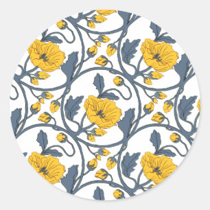  Poppy Flowers Tegel Design Ronde Sticker