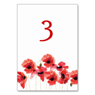 Poppy Flowers Trouwtafel Nummer Kaart