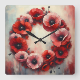 poppy flowers wreath vierkante klok