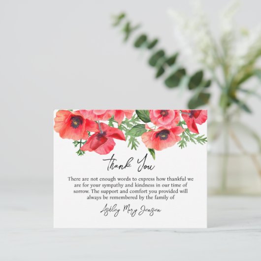 Poppy Funeral Thank You Card Bereavement Bedankkaart (Staand voorkant)