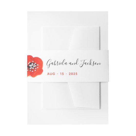 Poppy Hand geschilderde rode bloem Uitnodigingen Wikkel (Voorkant Voorbeeld)