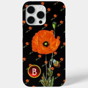 POPPY IN BLACK RED RUBY GEMSTONE MONOGRAM iPhone 15 PRO MAX HOESJE