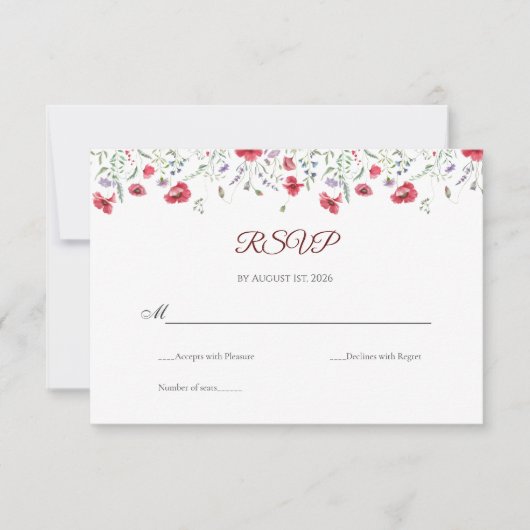 Poppy & Lavender Watercolor Floral Wedding RSVP (Devant)