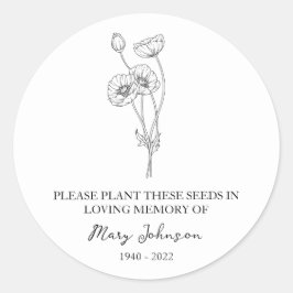 Poppy Memorial Funeral Seed Packet Ronde Sticker