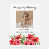 Poppy Memorial Photo Funeral Acrylic Sign (Recto)