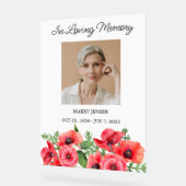 Poppy Memorial Photo Funeral Acrylic Sign (Angle)
