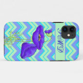Poppy Monogram Turquoise & Green Chevron ZizZag Case-Mate iPhone Case (Achterkant (horizontaal))