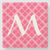 Poppy Moroccan Damask met Monogram Stenen Onderzetter (Voorkant)