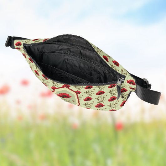 Poppy Pattern Red Sage Green with Floral Medallion Heuptasje