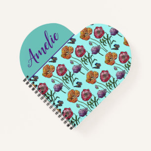 Poppy Poppies Red Shabby Chic Aqua Floral Flowers Notitieboek