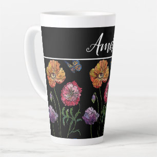 Poppy Poppies Red Shabby Chic Black Floral Flowers Latte Mok